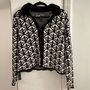 Vintage Carolina Colours black and white twee y2k whimsigoth kitsch cardigan M